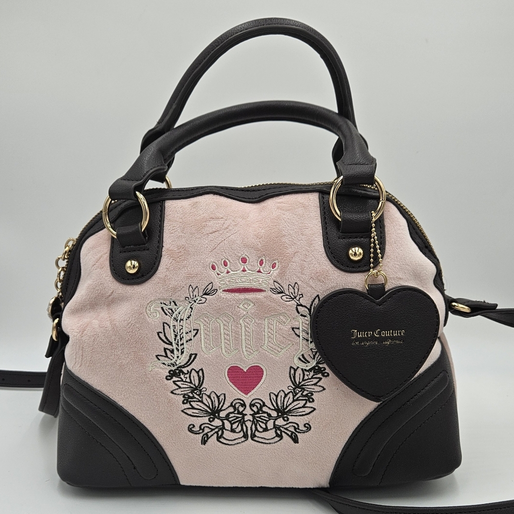 Juicy Couture Dusty Blush Light Pink Velour Heritage Dome Satchel Bag NWT